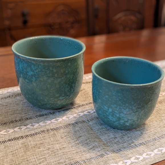 Vintage 1960's Scheurich Keramik Qty Two - Aqua/Turquoise Green Ceramic Planters - Picture 4 of 11